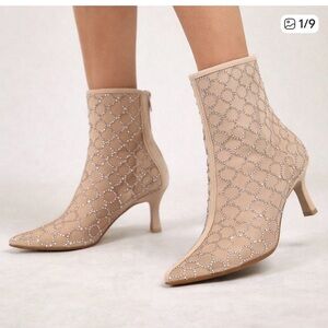 INC International Concepts Nude Beaded Mesh Ankle Boots